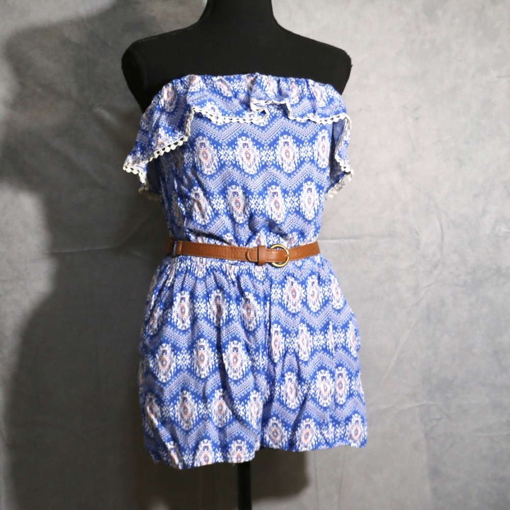 Strapless Short Blue Aztec Romper M